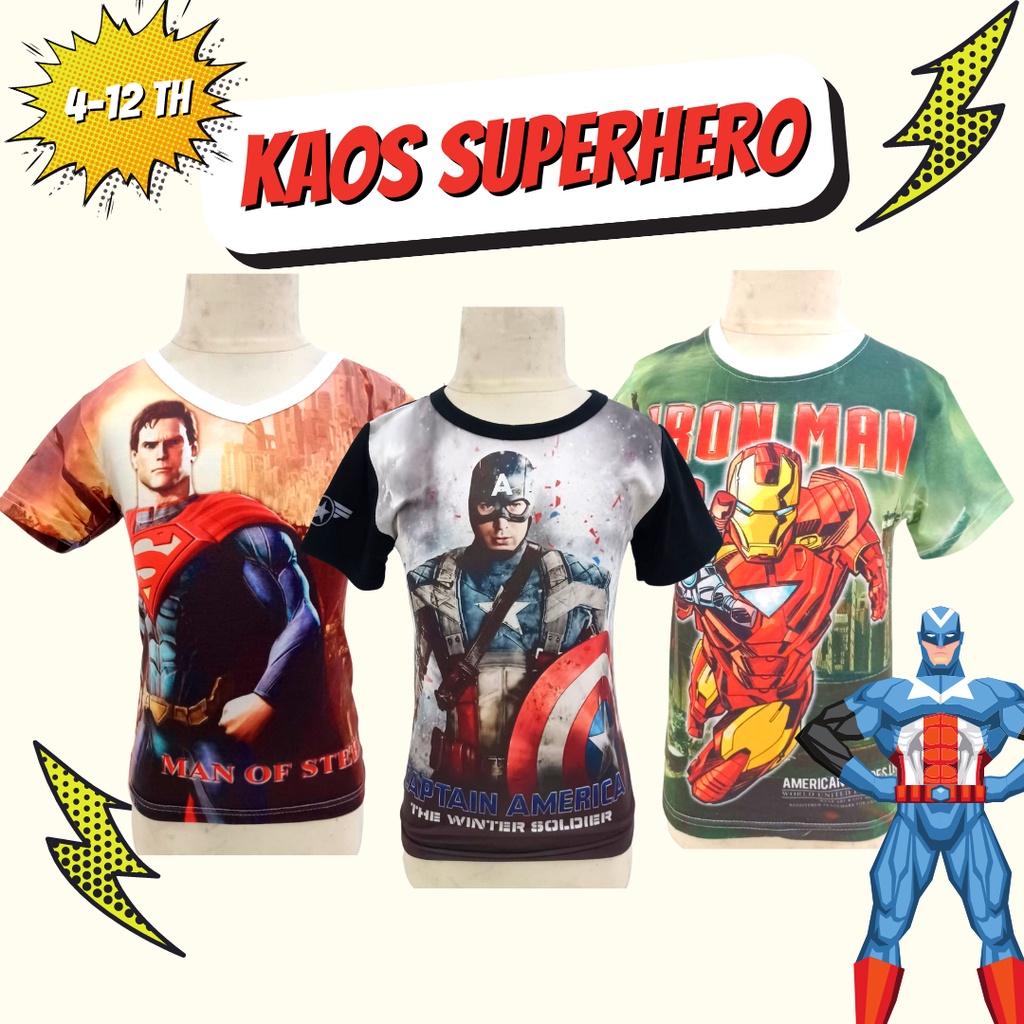 Kaos Anak Superman Ironman Spiderman Batman FURO Lengan Pendek Superhero Tee Boy Size 4 6 10 12 th kaos anak cowo baby boy kids baju lebaran