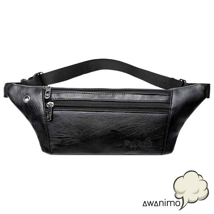 Selempang JinPaiDi Tas Pinggang Storage Leather Pria Waistbag Waist Bag Kulit Polos Hitam Murah