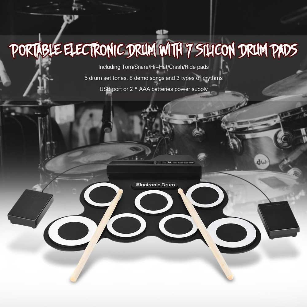 Ammoon Drum Digital Electronic Kit 7 Pads Roll Up USB Power Alat Musik Elektrik Portable