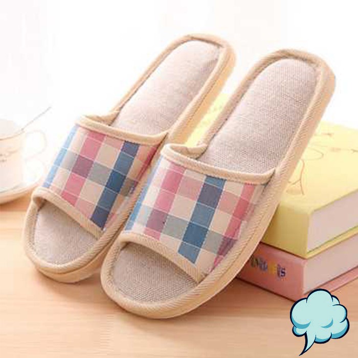 [COD] Slip Sandal Selop Linen Indoor Slippers Woman Men Unisex Anti Slip Nyaman Lembut Empuk Alas Kaki Wanita Murah Lucu