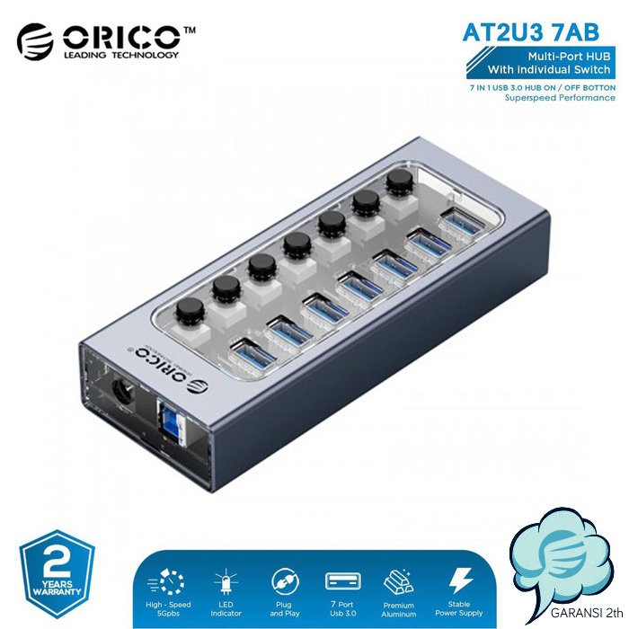 USB HUB ORICO AT2U3-7AB Multi-Port 3.0 7in1 On Off Individual Switches