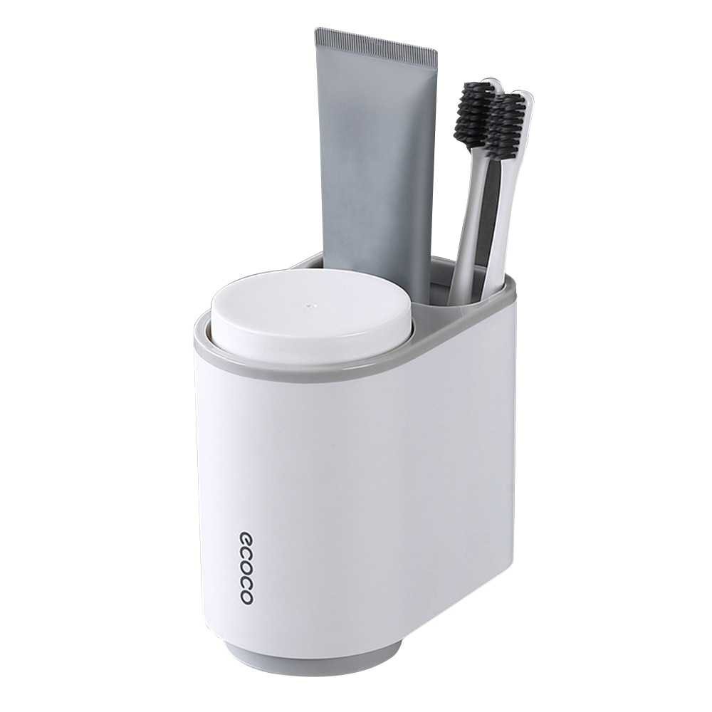 ECOCO Tempat Rak Sikat Gigi &amp; Gelas Magnetic Wall Mounted Toothbrush Holder Tahan Lama ORI