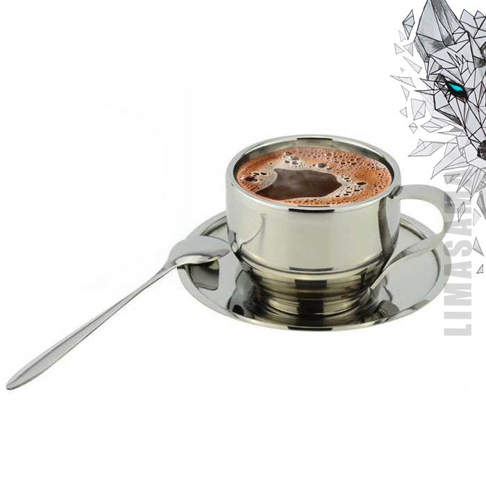 Gelas Berkualitas Set Gelas Sendok Piring Kopi Stainless Steel Elegan Mewah Bagus Kokoh Berkualitas 