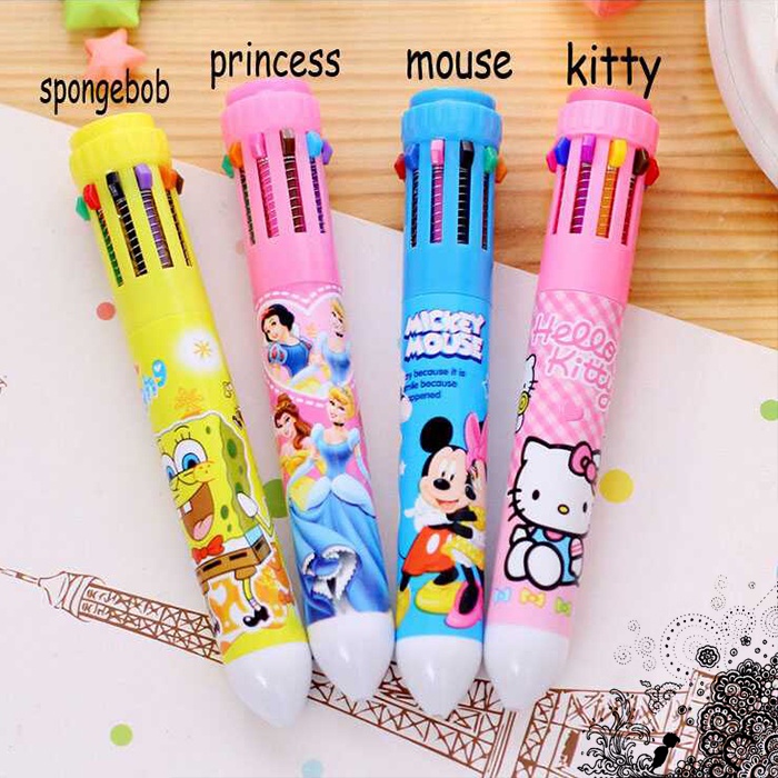 

Pena Ballpoint Multi Warna 10 in 1 Multiwarna Desain Karakter Kartun Lucu Anti Macet Murah Terbaru