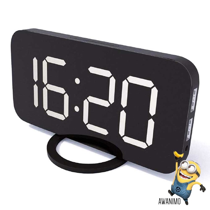 [COD] Jam Alarm Digital Smartphone Charger 2 USB Port Charging 2.1A Slim Digital Watch Minimalis Design Digital Thermometer Hygrometer Station Dekorasi Dekor Kamar Tidur Rumah Unik