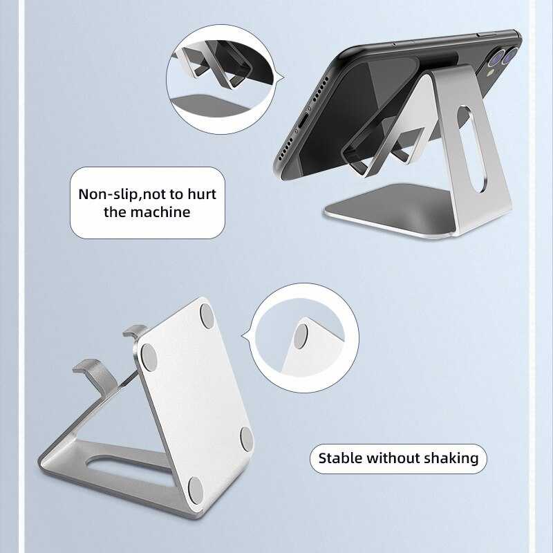 Smartphone Tablet Stand Holder Aluminium Penyangga HandPhone HP Alumunium Silver Bracket Universal Gadget Foldable