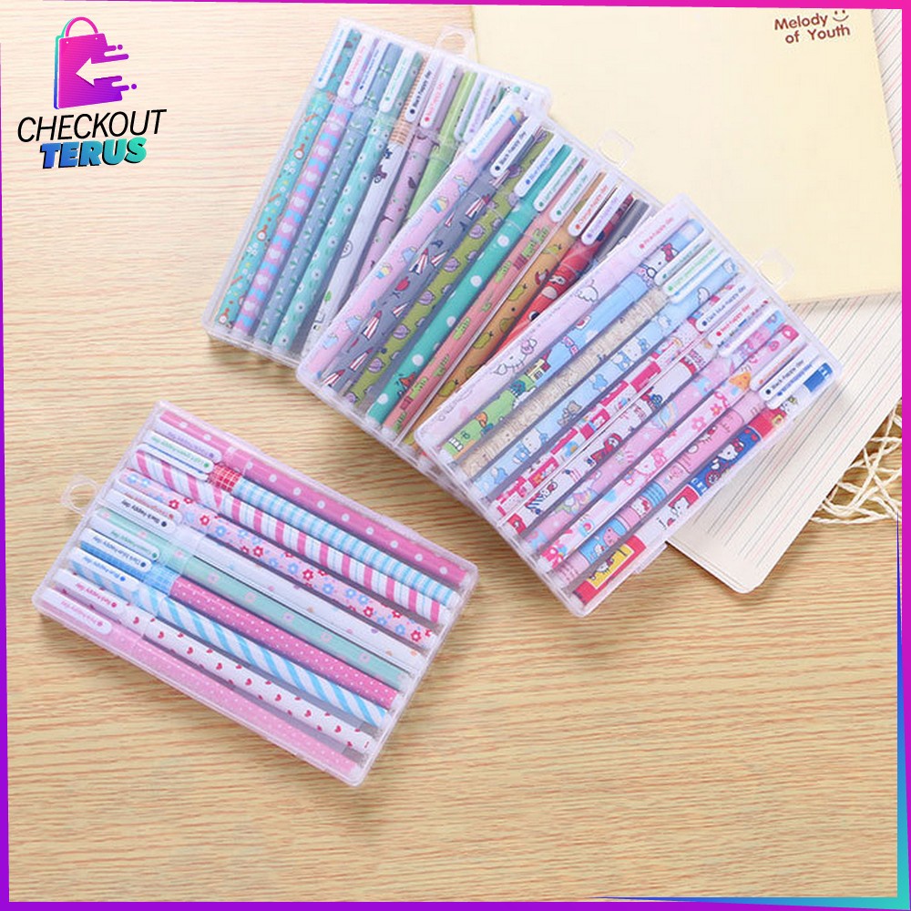 CT A54 Pena Korea Pulpen Gel Set Warna Warni 10IN1 Pena Cair Motif Karakter Alat Tulis Sekolah dan Kantor Pen Color Souvenir Set