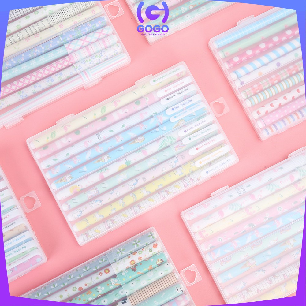 GOGO-A54 Pulpen Gel Set Warna Warni 10IN1 Pena Cair Motif Karakter / Pena Korea Color Pen Souvenir Set Alat Tulis Sekolah dan Kantor Import