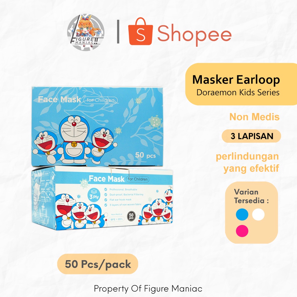 Masker - Masker Anak Karakter Doraemon Lucu Isi 50 Pcs 3 Ply