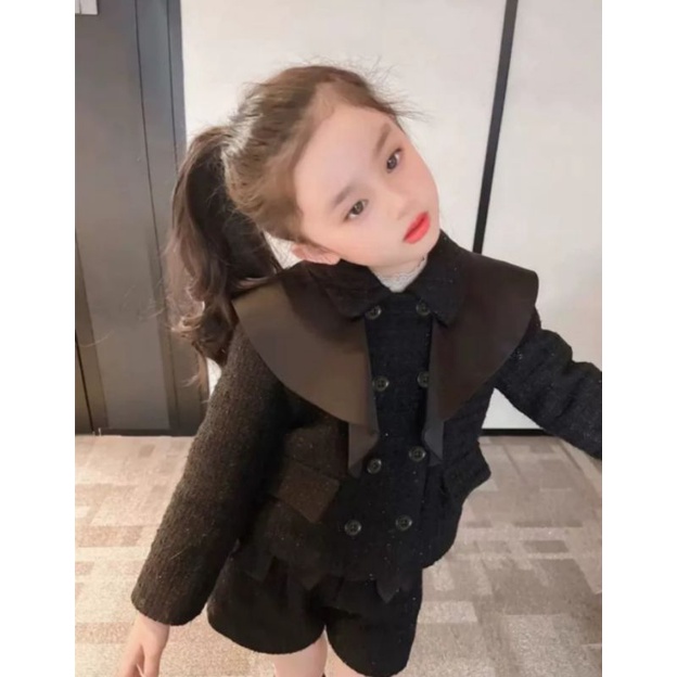 CS216 Setelan Blazer Kerah Tweed Set Anak Perempuan Import