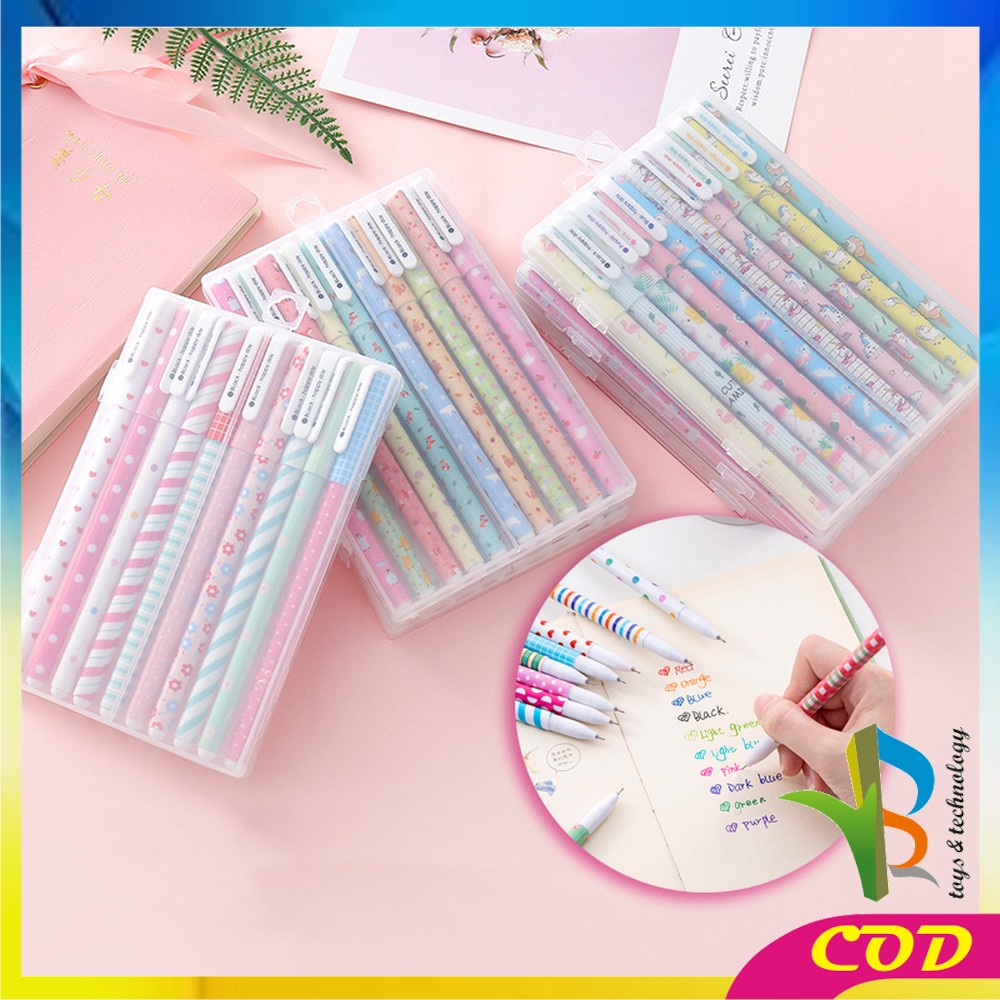 RB-A54 Pulpen Gel Set Warna Warni 10IN1 Pena Cair Motif Karakter / Pena Korea Color Pen Souvenir Set Alat Tulis Sekolah dan Kantor Import