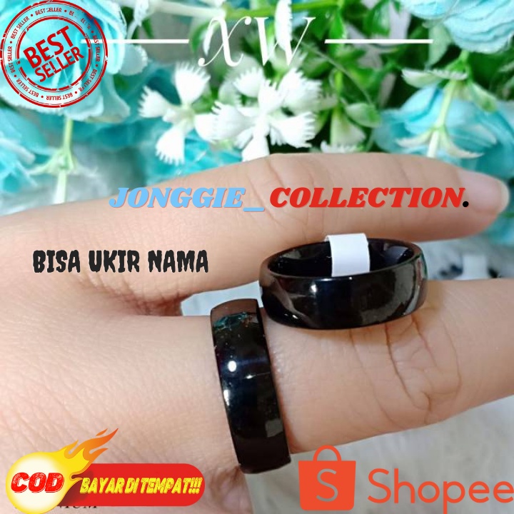 Cincin Hitam Polos Bisa Ukir Nama Cincin Couple Terbaru Cincin dan free Box love Pasangan BIsa Cod