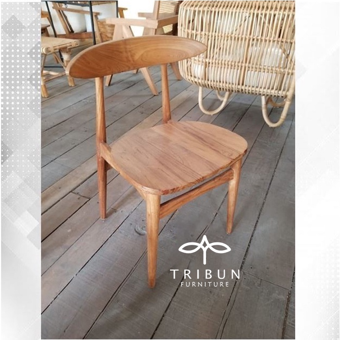 Kursi Cafe Minimalis Kaki Bulat Kayu Jati, Kursi Makan Kayu Jati Murah