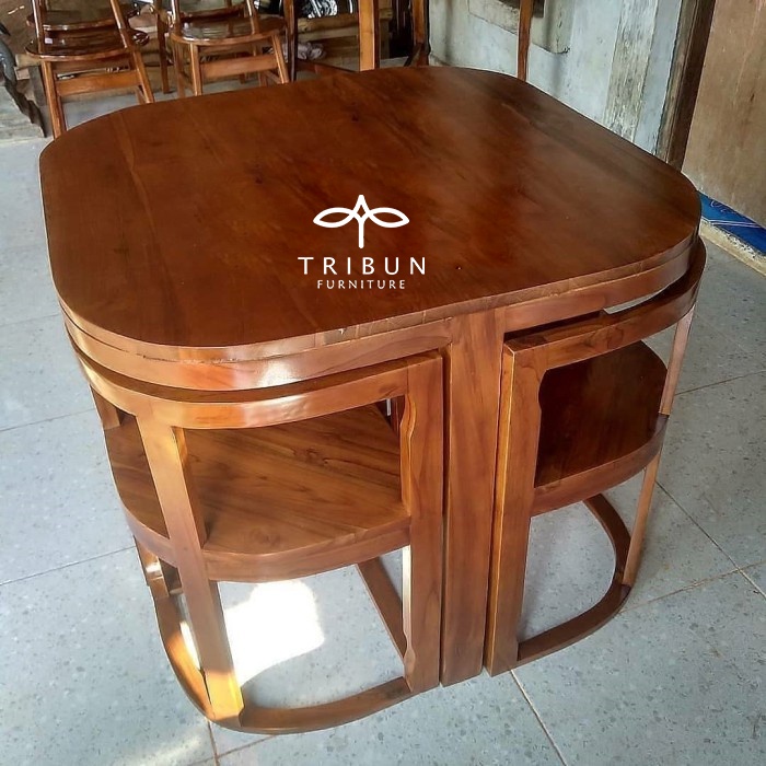 Set Meja Makan Minimalis Kotak Kursi Masuk Meja Murah