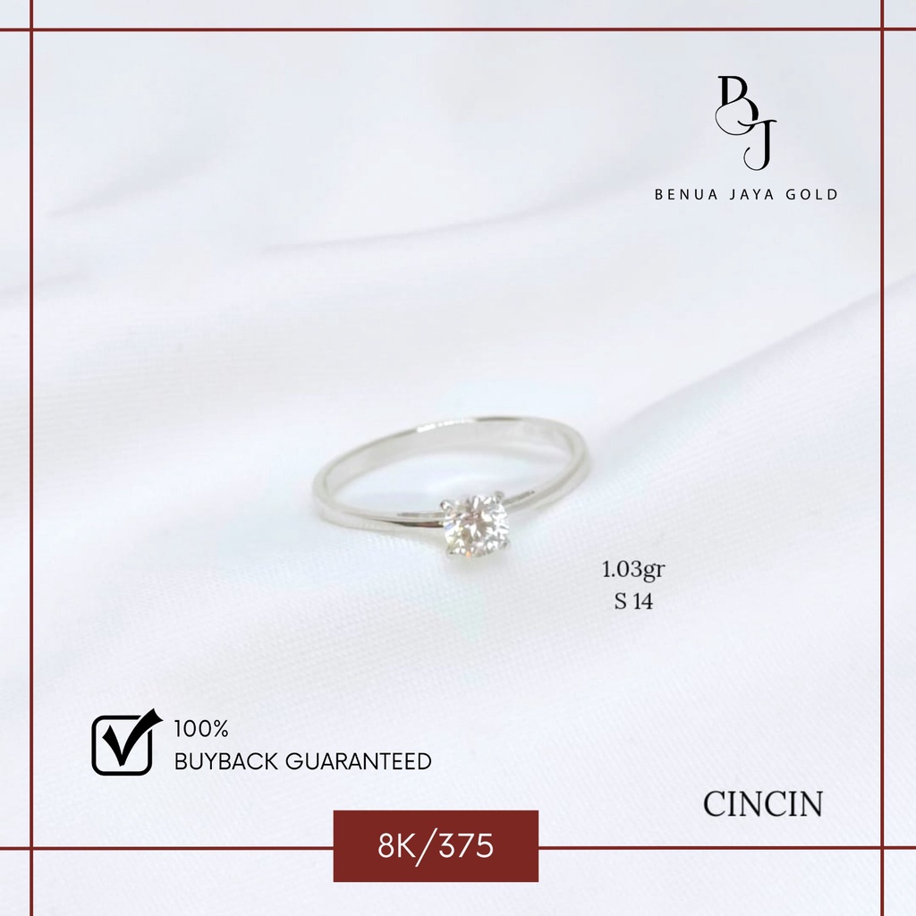Cincin Solitaire Emas Putih 8K/375