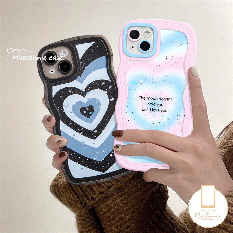 Casing Kompatibel Untuk iPhone 7Plus 11 13 12 14 Pro Max XR X7 8 Plus XS Max 6s 6 14 Plus SE 2020 Fashion Gradien Cinta Hati Bling Bintang Lembut Tpu Wavy Edge Phone Case