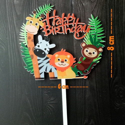 Cake Topper Acrylic HBD Tema Animal / Hiasan Kue Ultah Akrilik Karakter Hewan