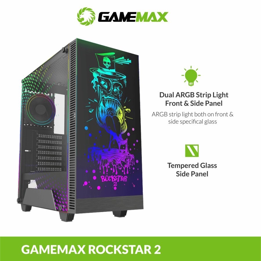 Casing Gamemax RockStar 2 Gaming PC Case with ARGB PWM LED with Remote