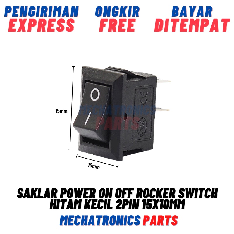 SAKLAR POWER ON OFF MINI ROCKER SWITCH HITAM KECIL 2PIN 15X10MM