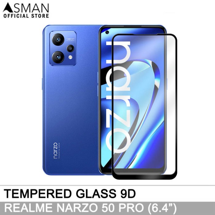 Tempered Glass Full Realme Narzo 50 Pro (6.4&quot;) | Anti Gores Kaca - Hitam