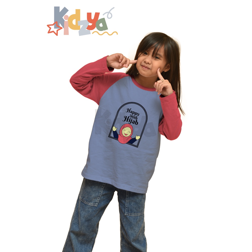 Baju Kaos Raglan Anak Muslim Panjang UNISEX - Happy With Hijab - KIDZYA