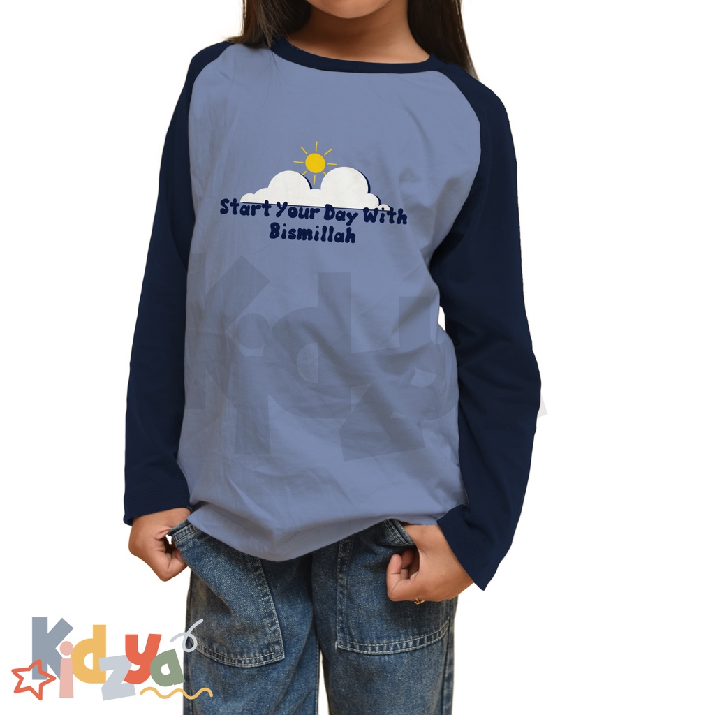 Baju Kaos Raglan Anak Muslim Panjang UNISEX - Start Your Day With Bismillah - KIDZYA