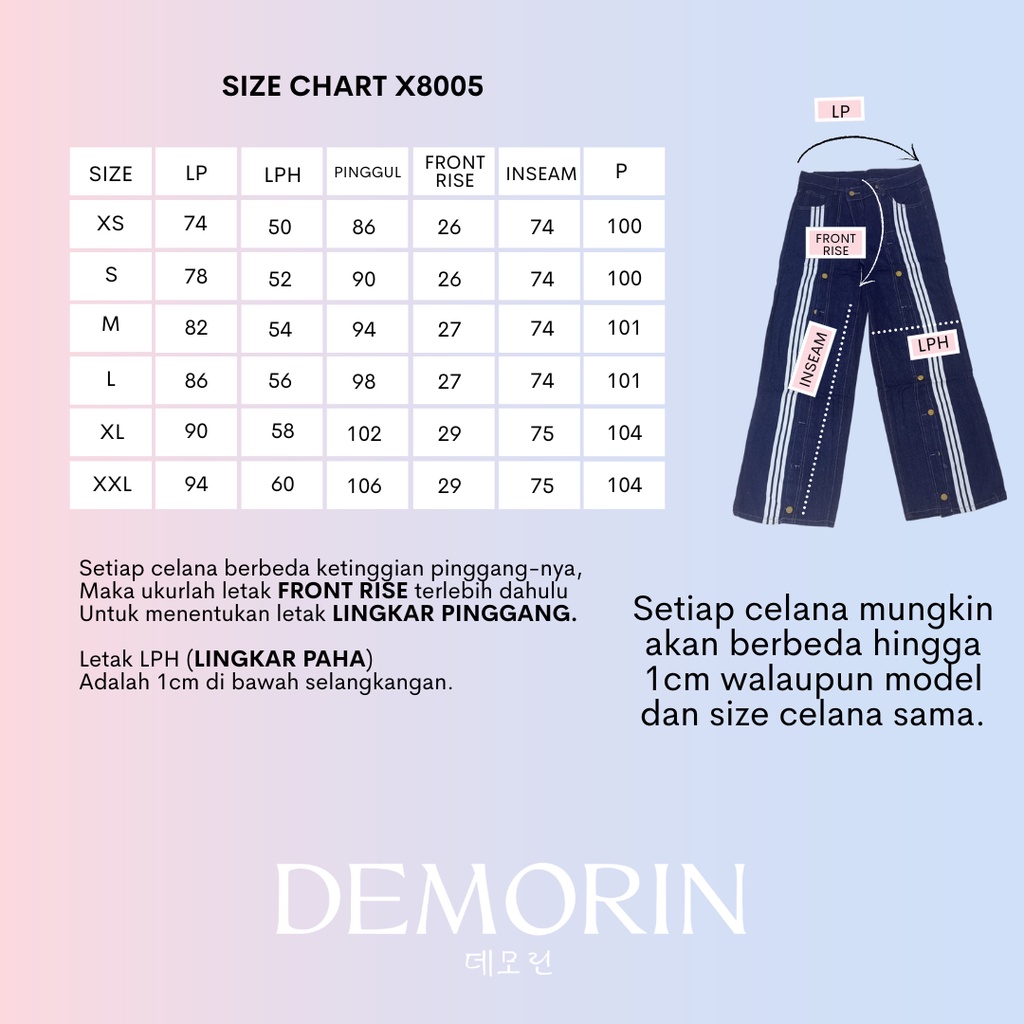 DEMORIN - X8005 - Celana Panjang Highwaist Baggy Jeans List Putih