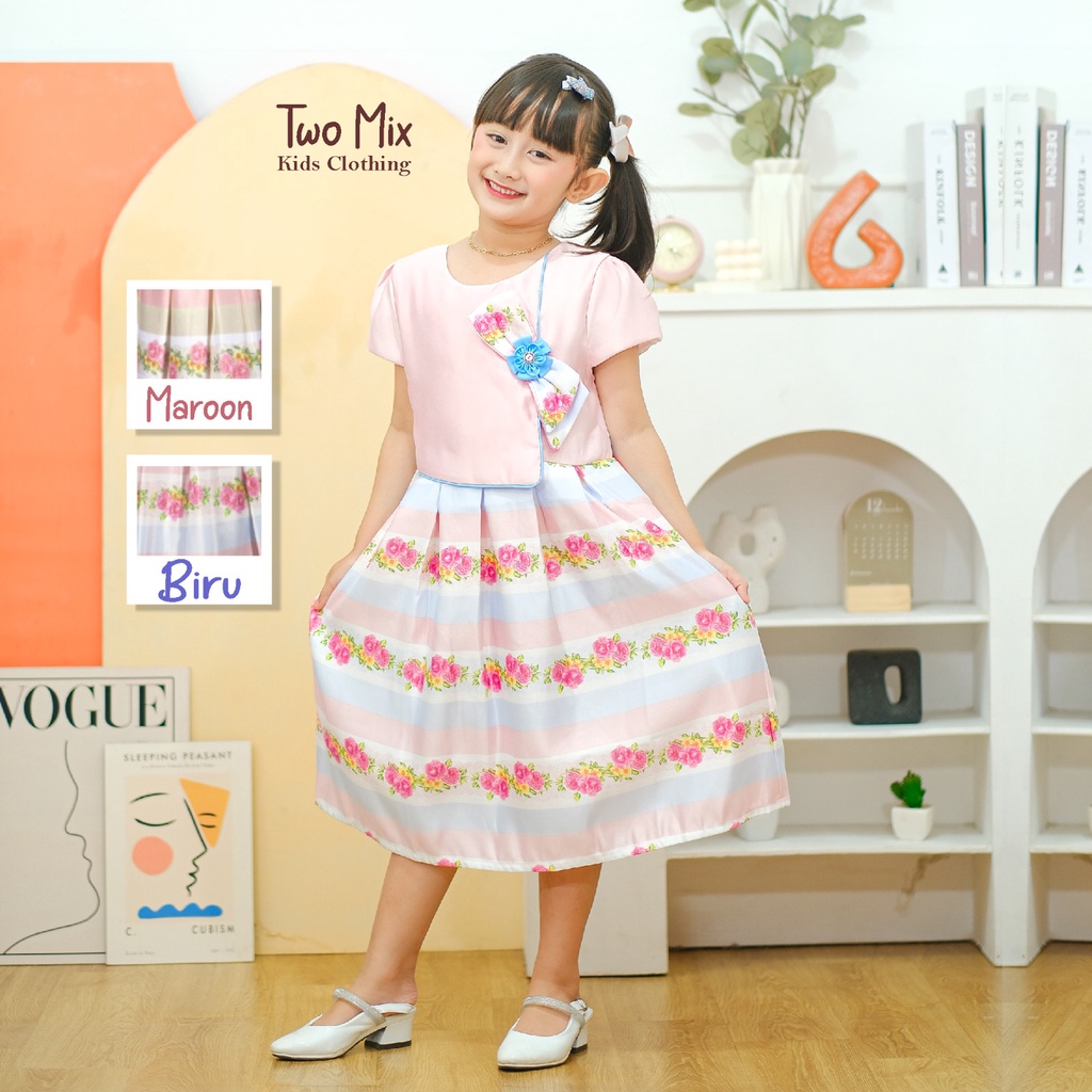 Two Mix - Dress Anak Perempuan Fashion - Baju Anak Cewek Lebaran Satin 1-12 Tahun 4276