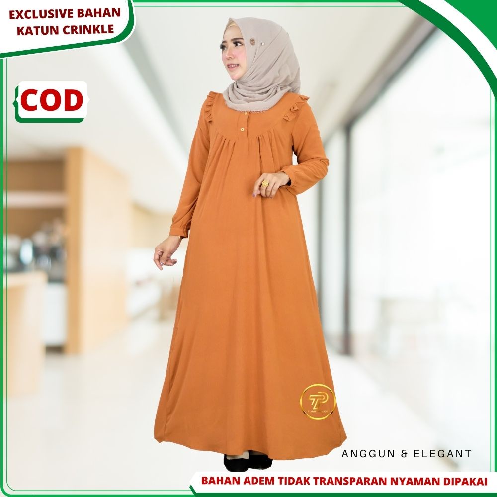 Baju Gamis Wanita Perempuan Remaja Bahan Katun Crinkle Premium Polos Terbaru kekinian Untuk Kondanga