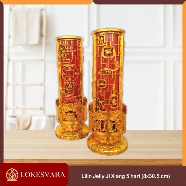 Lilin Jelly Gelas Merah Puja Sembahyang Ji Xiang 5 Hari (8x30.5cm)