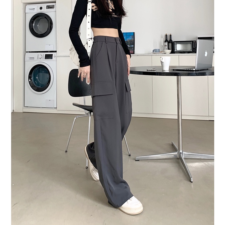 EUNII Korean Style Celana Kulot Hitam Loose Highwaist Kekinian Terbaru Celana Panjang Straight Pants