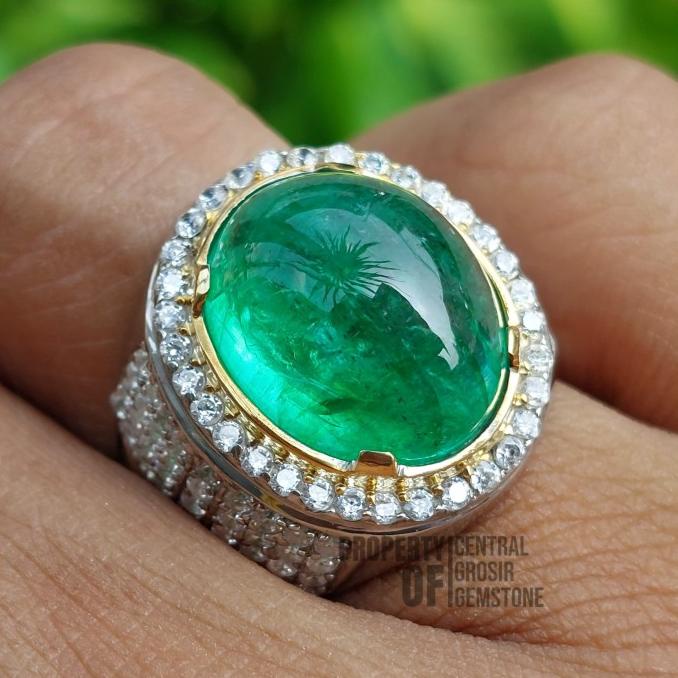 Batu Permata Zamrud Asli Natural Green Beryl Emerald Cincin Perak Memo