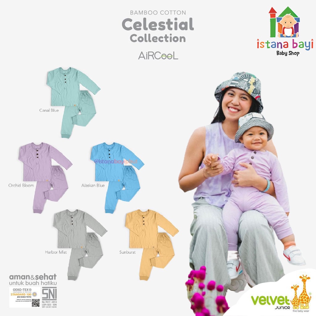 New Velvet Junior AirCool Setelan Panjang Celana Panjang ( Kancing Dada ) Celestial Series 3 - Piyama Anak