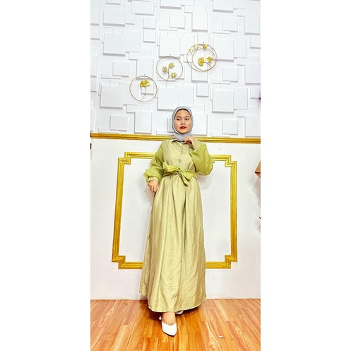 Gamis Terbaru 2023 Viral - Lisa Gamis Pure Linen Mix Organza Gamis Lebaran