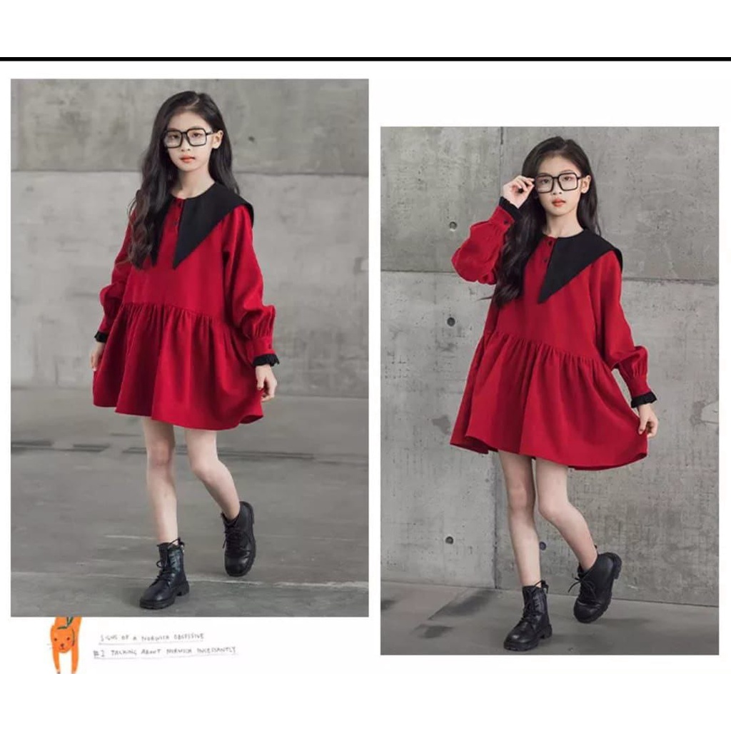 [Kids vonda RO] dress anak perempuan ardila crep merah dan hitam