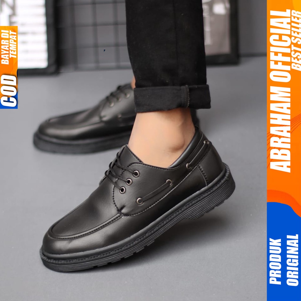 Sepatu Docmart Pria Formal Pantofel Casual Low Boots Hitam Kerja Hitam Abraham INO