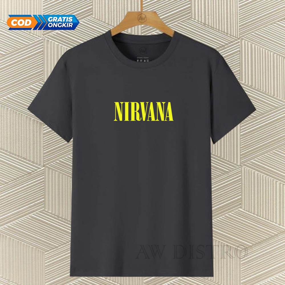 COD Baju Kaos Distro NIRVANA Teks Kuning Premium Quality Lengan Pendek