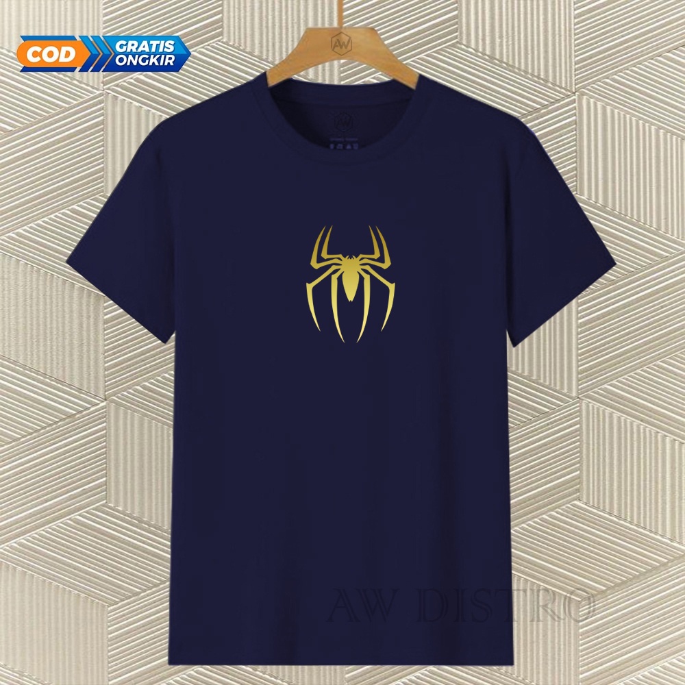 COD Baju Kaos Distro Sp3derman Text Gold Premium Quality Lengan Pendek