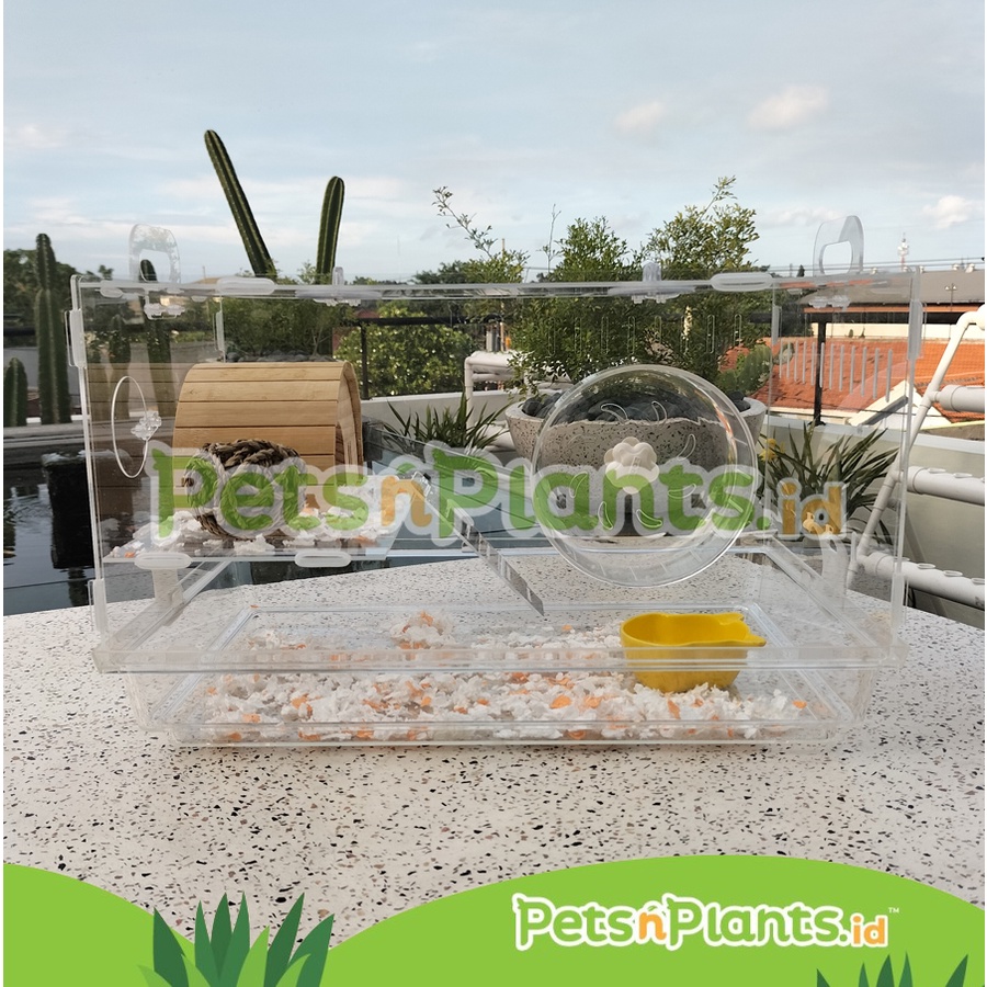 PnP Kandang Hamster Crystal Clear 47x30x30 CM 1,5 Tingkat Tray Import