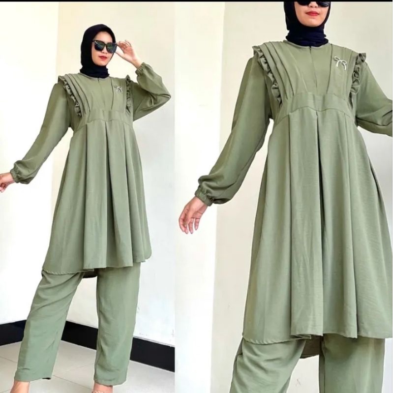 Setelan Crinkle Long Wanita