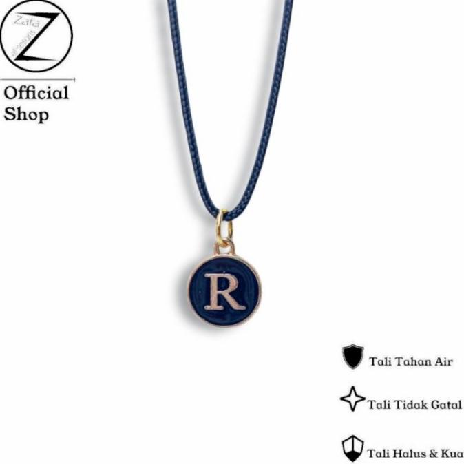 Zafa Kalung Tali Pria Wanita Liontin Huruf Bulat Hitam - Kalung Circle