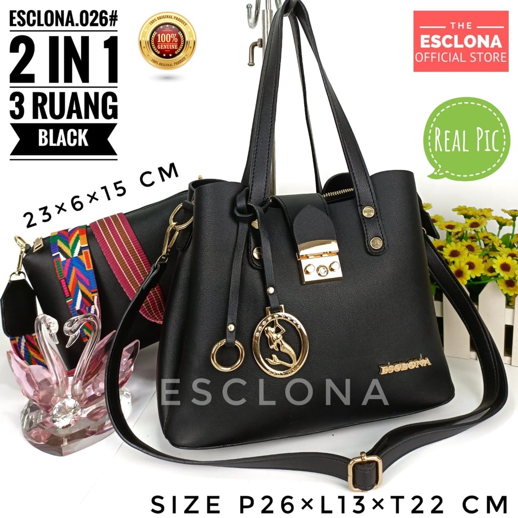 Tas wanita Import Batam Bag Esclona 026 Selempang Cewek Cantik Branded Grosir Fashion Murah Handbag Original Besar Kantor Kerja Kuliah Pesta Premium Super Populer Terbaru Terlaris Ibu Emak Dewasa Santai Berpergian