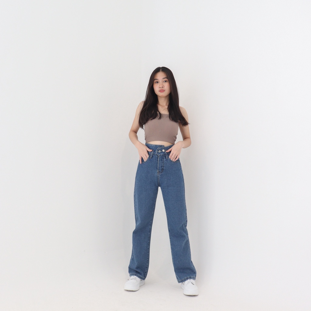 Celana Panjang Straight Highwaist Kulot Jeans Wanita Kekinian - X51