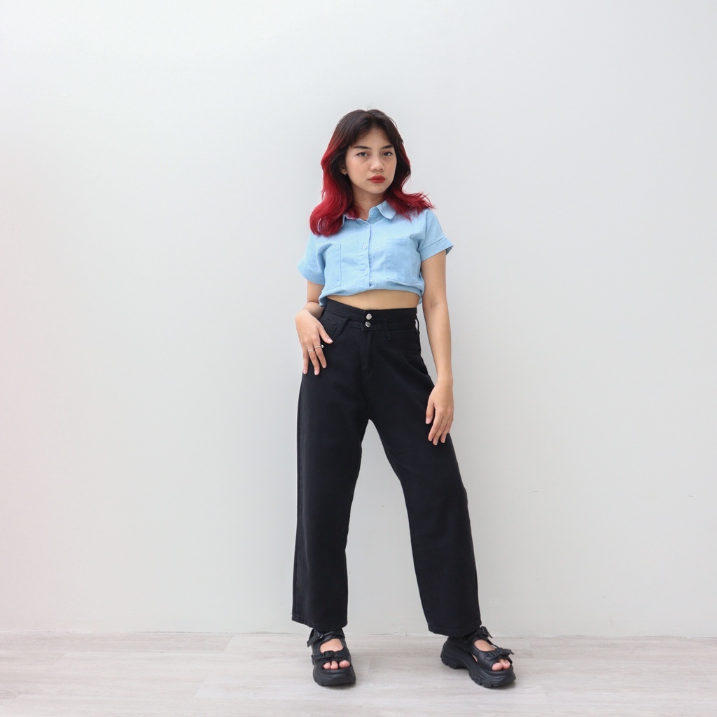 DEMORIN - Celana Jeans Panjang Wanita Highwaist Boyfriend X25