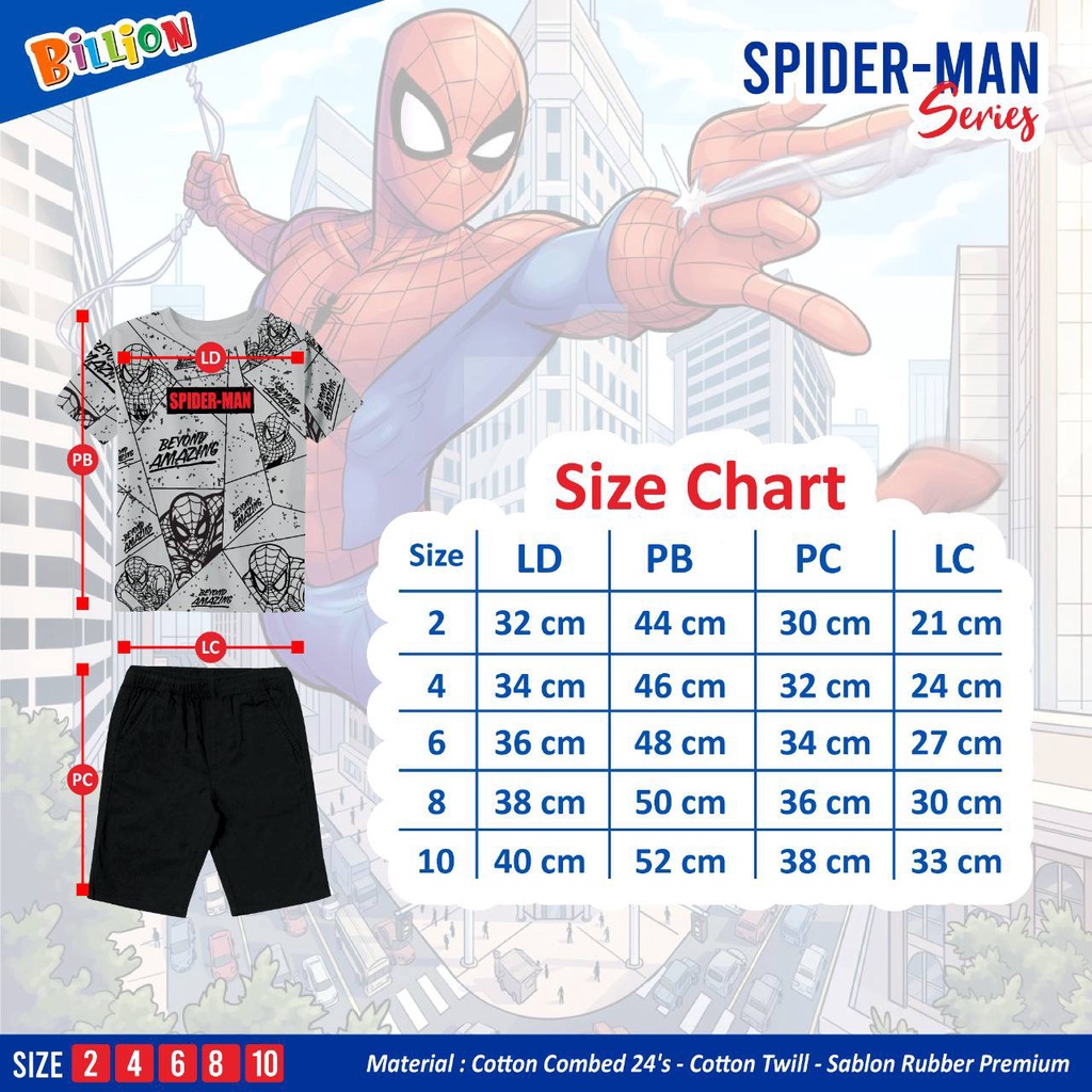 Setelan Short Pant Spideman series by Billion