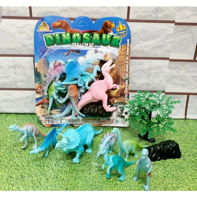 PAKET DINO KEBUN HEWAN MINI EDUKASI UNIK UNTUK ANAK MENGENAL HEWAN MAINAN SET DINOSAURUS KARET