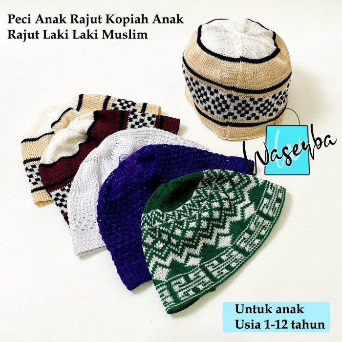 1 Lusin Peci Rajut Anak / Bahan Lembut Bermotif / 12 Pcs Peci Bermotif