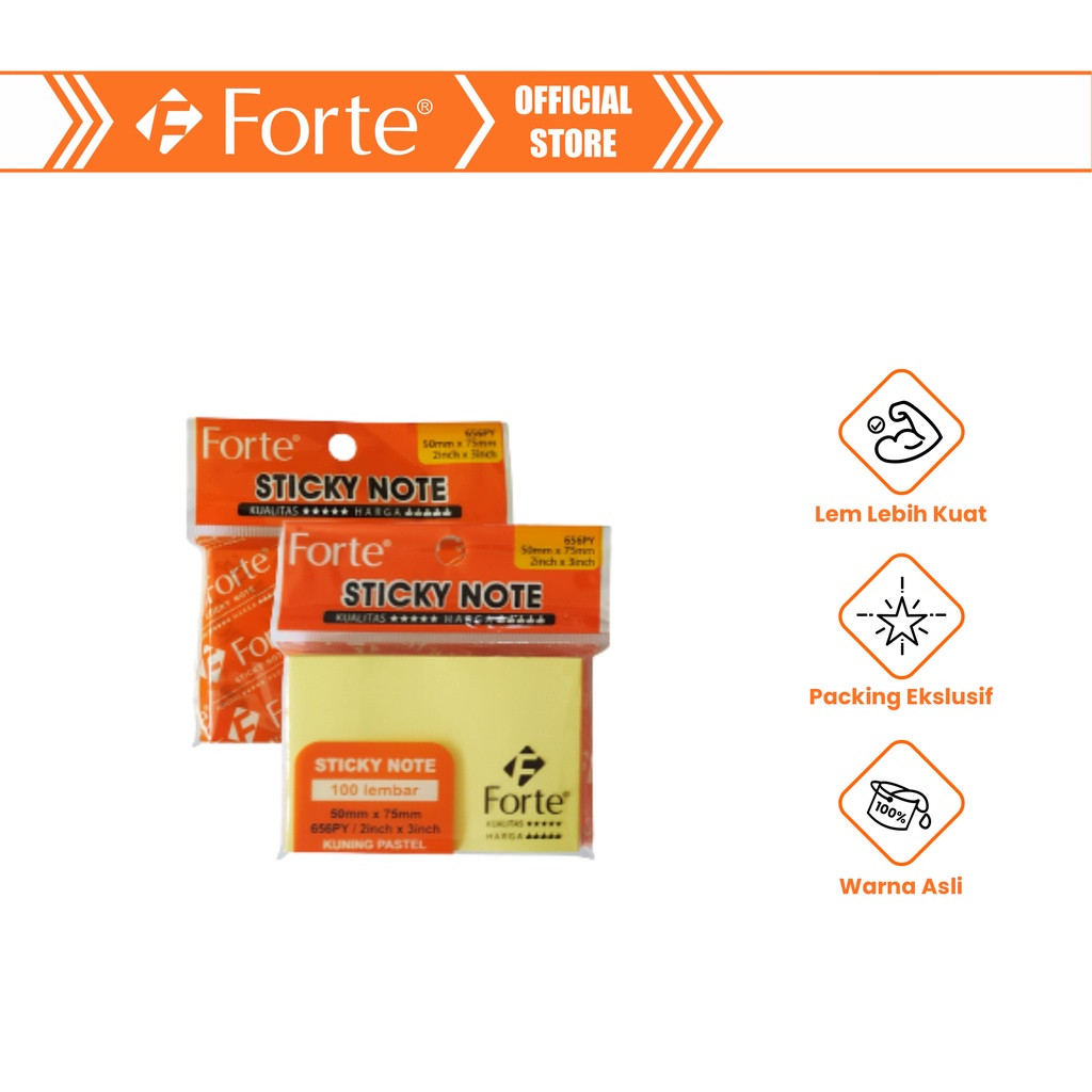 

[Forte] Sticky Note Memo Tempel 656/50x75mm 100lbr - Kuning Pastel
