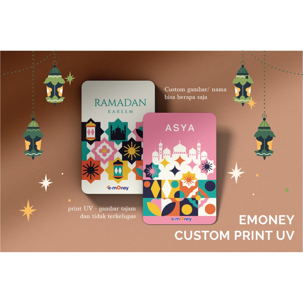 

Custom print UV Emoney mandiri Flazz Bca card kartu lebaran eid gift hampers