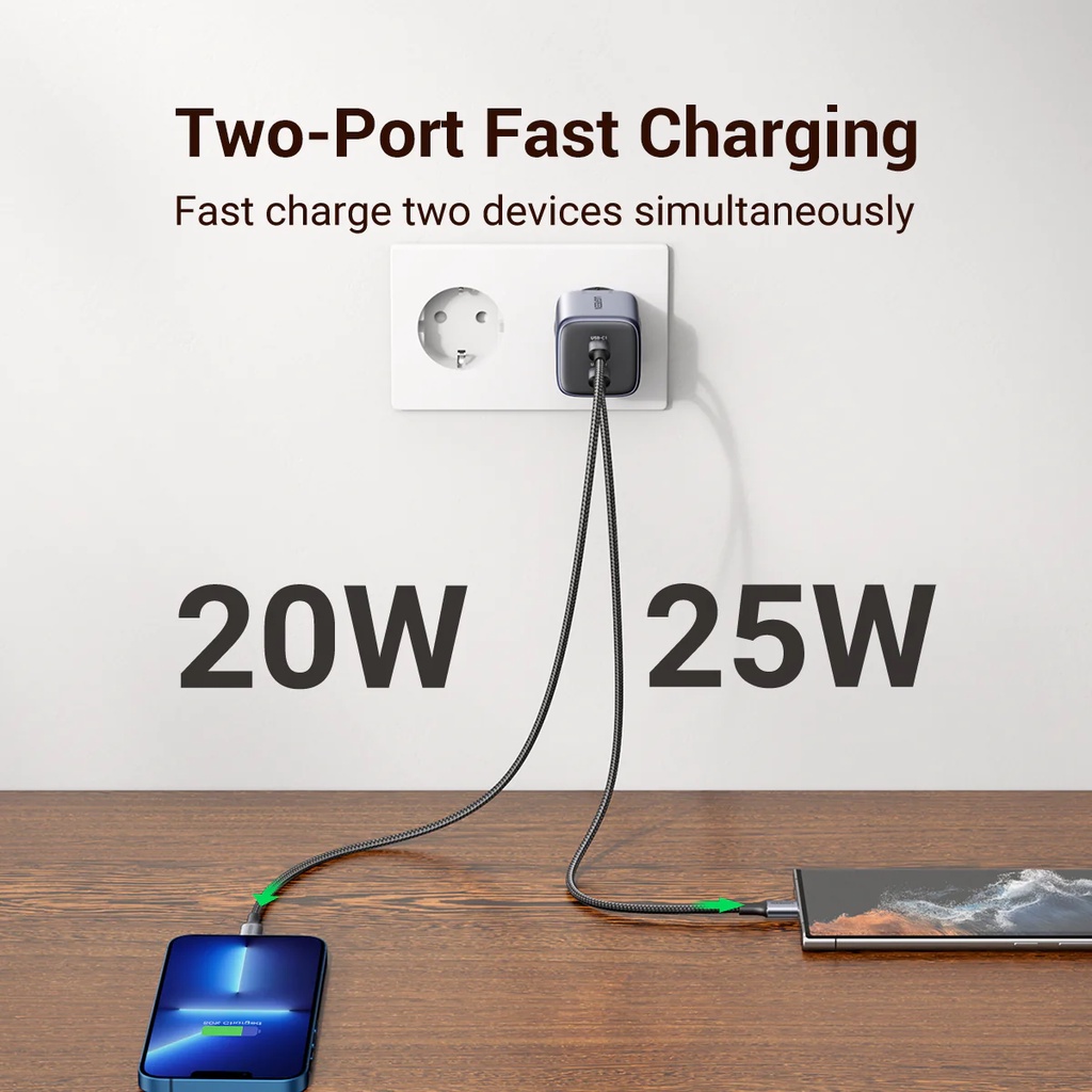 UGREEN Kepala Charger Dual Port USB PD QC 3.0 36w 38w Quick Charge Untuk iPhone Samsung Xiaomi Oppo